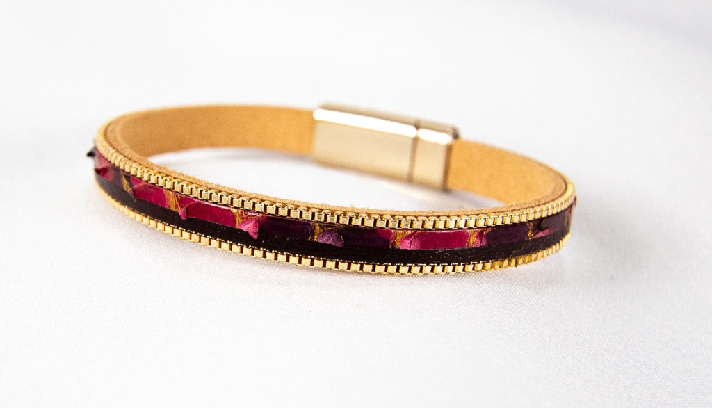 mitchel jovial fushia/brown Magnetic Leather bracelet